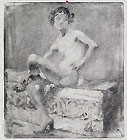 ERNESTO BAZZARO, Nude Boy Seated, etching, working proof